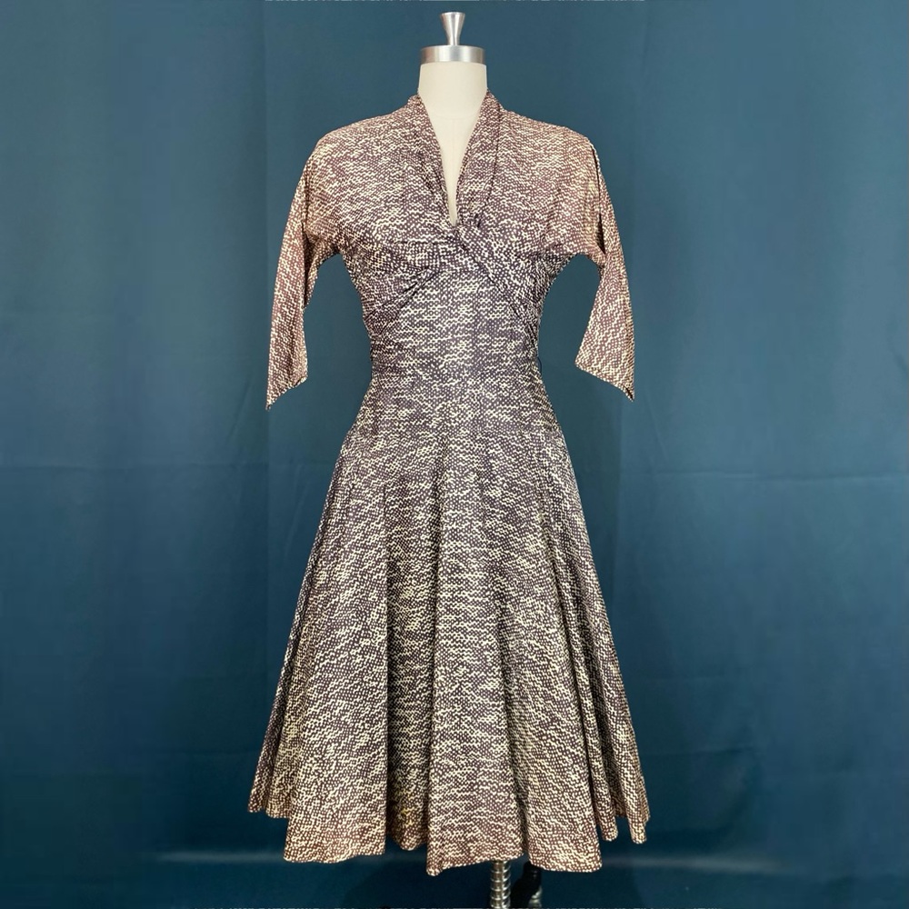 Vintage 50s Patterned Swing Dress - Picture 1 of 11